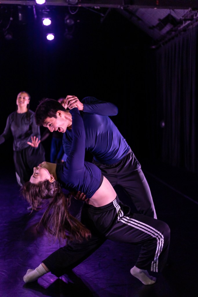 two dancers in comic tango dip